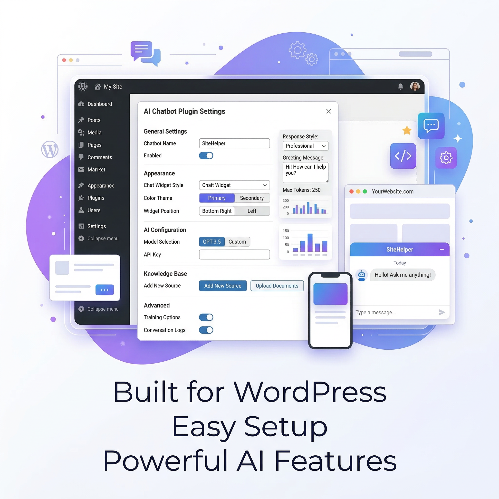 WordPress Dashboard Integration des AI Chatbot Plugins mit übersichtlicher Verwaltung