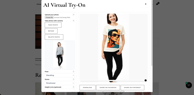 Popup des AI Virtual Try-On Clothes Plugin für WooCommerce mit Upload- und Kamerafunktion